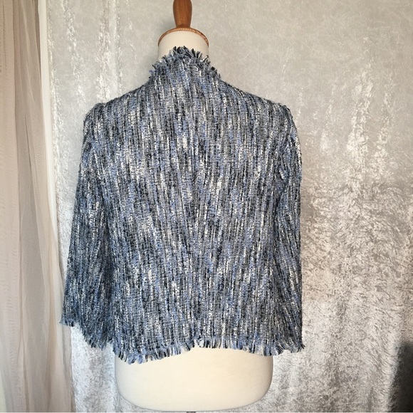 Roz & Ali Open Tweed Blazer in  lightweight Blue white Fringed  Size M - Picture 5 of 12